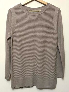 Hillary Radley • M • Tan Ribbed Long Sleeve Crewneck Tunic Sweater